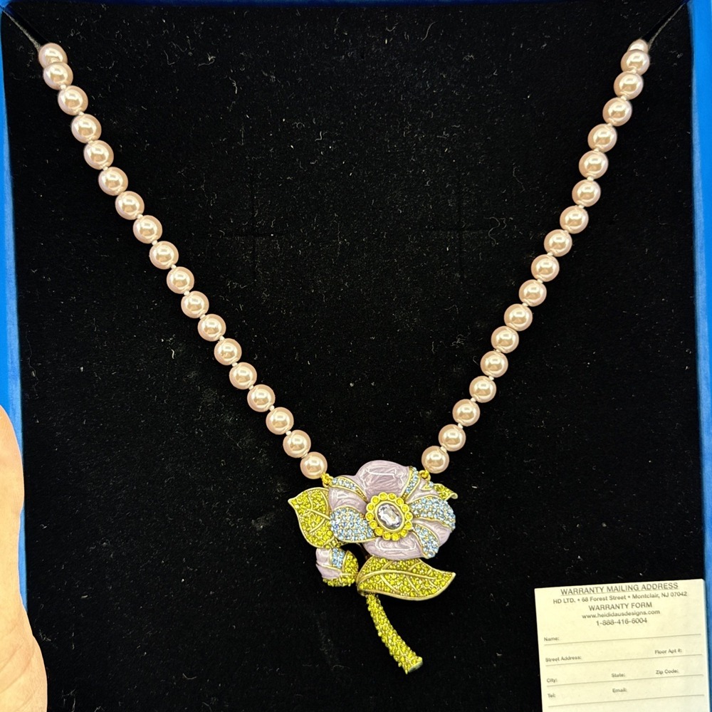Heidi Daus Budding Romance Rose Crystal Floral Necklace Purple NWT - Picture 4 of 7